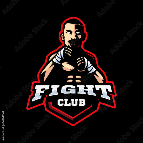 Illustration of Fighter for fight club logo isolated on dark background