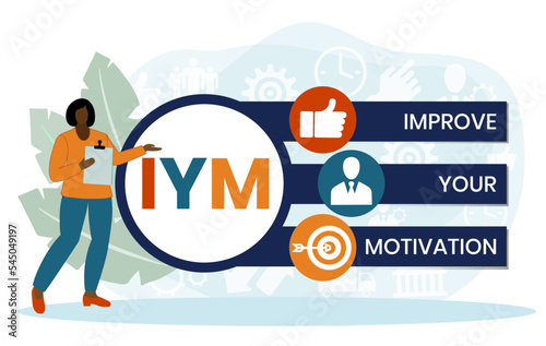 IYM - Improve Your Motivation acronym. business concept background. vector illustration concept with keywords and icons. lettering illustration with icons for web banner, flyer, landing page