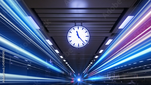 Rush hour Fast moving  evening ,Fast moving traffic drives   time lapse clock moving fast light each subway lane effect line light cg