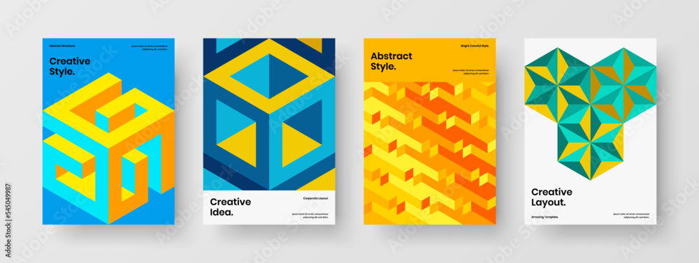 Modern geometric pattern leaflet illustration composition. Minimalistic brochure A4 vector design layout set.