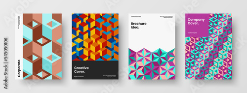 Clean poster A4 design vector concept collection. Unique geometric shapes brochure illustration set.