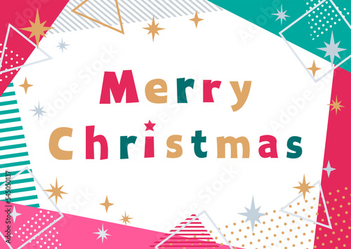 抽象的なキラキラフレームとMerryChristmasの文字入りの横長カード
