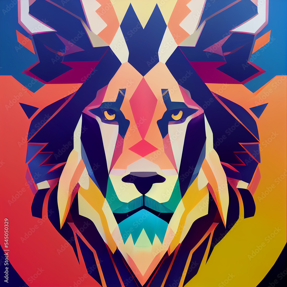 Creative Geometric Red Lion Head Logo