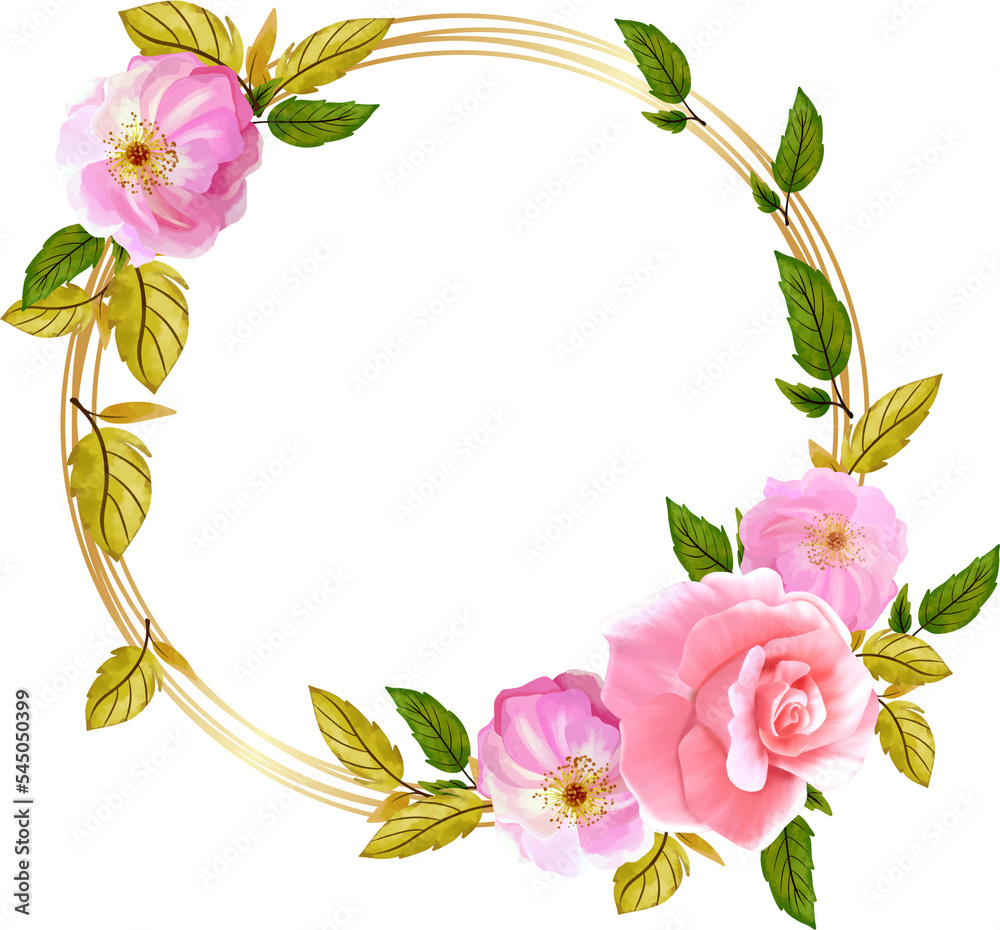 Pink Floral Wreath With Golden Frame Pink Floral Wreath With Golden Frame