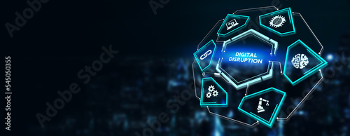 Digital disruption transformation innovation technology business internet concept. 3d illustration