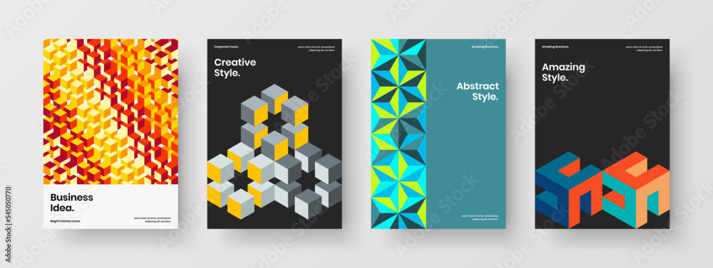 Naklejka premium Modern geometric pattern banner concept bundle. Premium company cover A4 design vector illustration set.