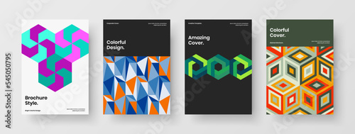 Isolated mosaic hexagons annual report template bundle. Minimalistic catalog cover design vector illustration set.