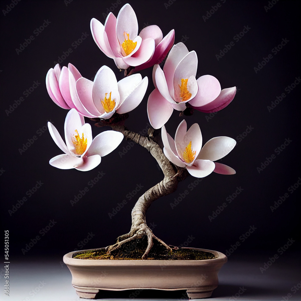 Illustrazione Stock exquisite bonsai magnolia tree, extremely | Adobe Stock