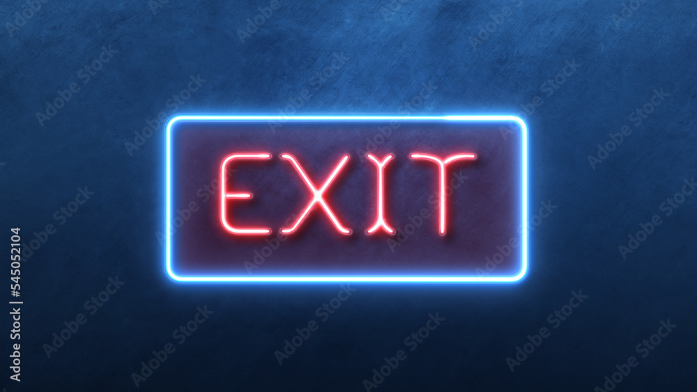 Exit Icon in convesation Neon animation. Light Glowing blue Bright Symbol with Dark Background Exit Icon in convesation Neon animation. Light Glowing blue Bright Symbol with Dark Background