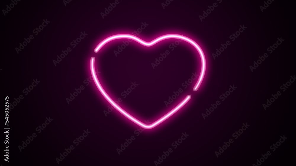 Neon heart Icon animation. Light Glowing blue Bright Symbol with black Background.