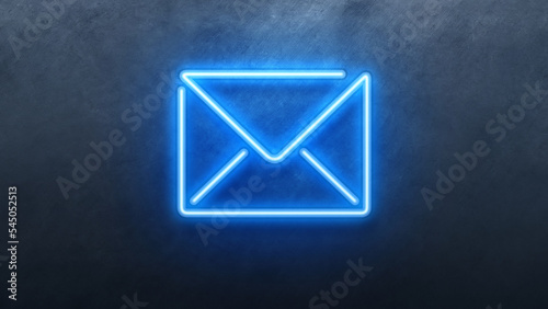 Neon mail Icon Neon Light Glowing blue Bright Symbol with black Background.