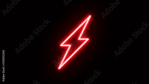 Neon bolt lighting neon sign with power effect animation seamless. Looped. Night bright neon sign, red color billboard, light banner. on texture wall