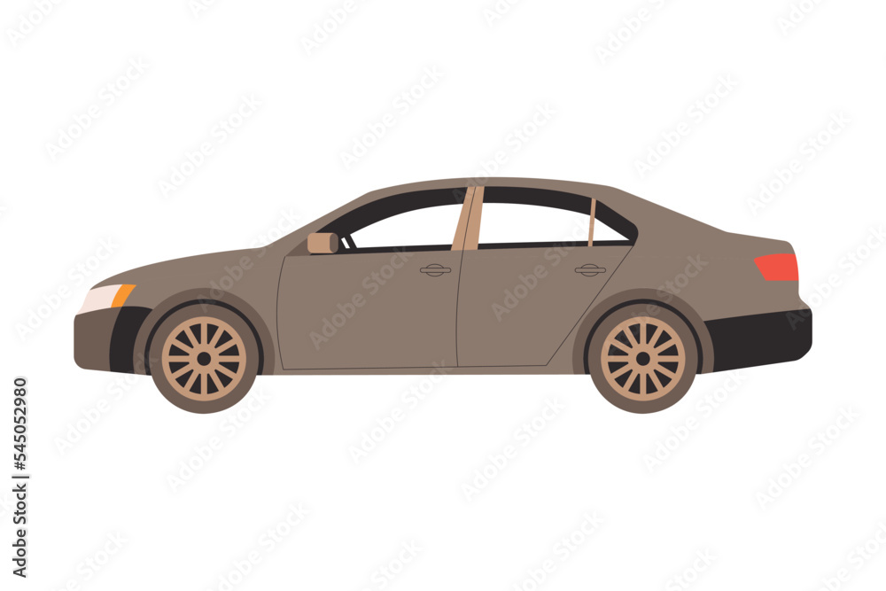 Grey Sedan or Saloon as Passenger Car and Urban Transport Side View Vector Illustration