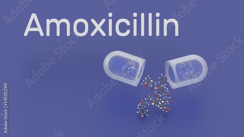 Amoxicillin antibiotic medication used to treat a number of bacterial infections. 3d illustration