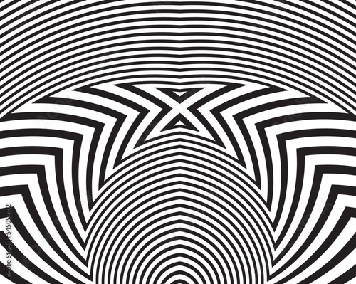  Abstract rotated black and white lines. Geometric art. Design element. Digital image with a psychedelic stripes.Design element for prints, web, template