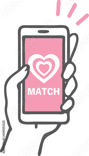 出会い系サイト　マッチングアプリ　婚活アプリ　を使用する手　スマホのイラスト素材