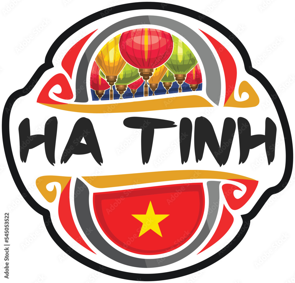 Ha Tinh Vietnam Flag Travel Souvenir Sticker Skyline Landmark Logo Badge Stamp Seal Emblem Coat of Arms Vector Illustration SVG EPS