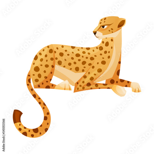 Sitting Cheetah as African Large Cat with Long Tail and Black Spots on Coat Vector Illustration