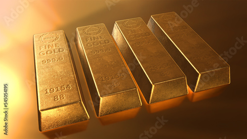 Stack of gold bars. Gold bullion bars, precious metal investment as a store of value. Digital Pile of Gold bars or ingots, financial concept 3d render.