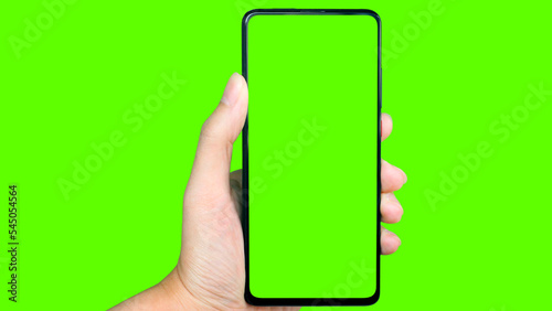 Foto Phone mobile telephone with screen green screen chroma key on sci fi technology