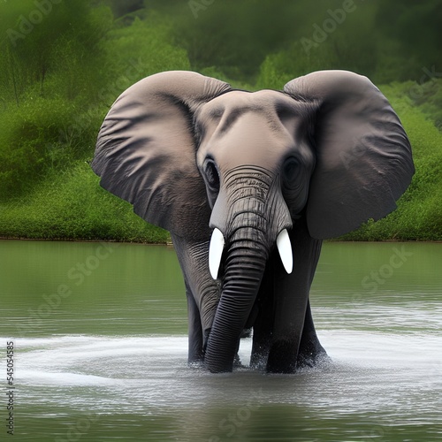 View of Elephant in Water 