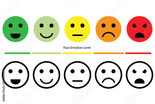 Emotional face color icon set vector,Icons character face happy to sad
