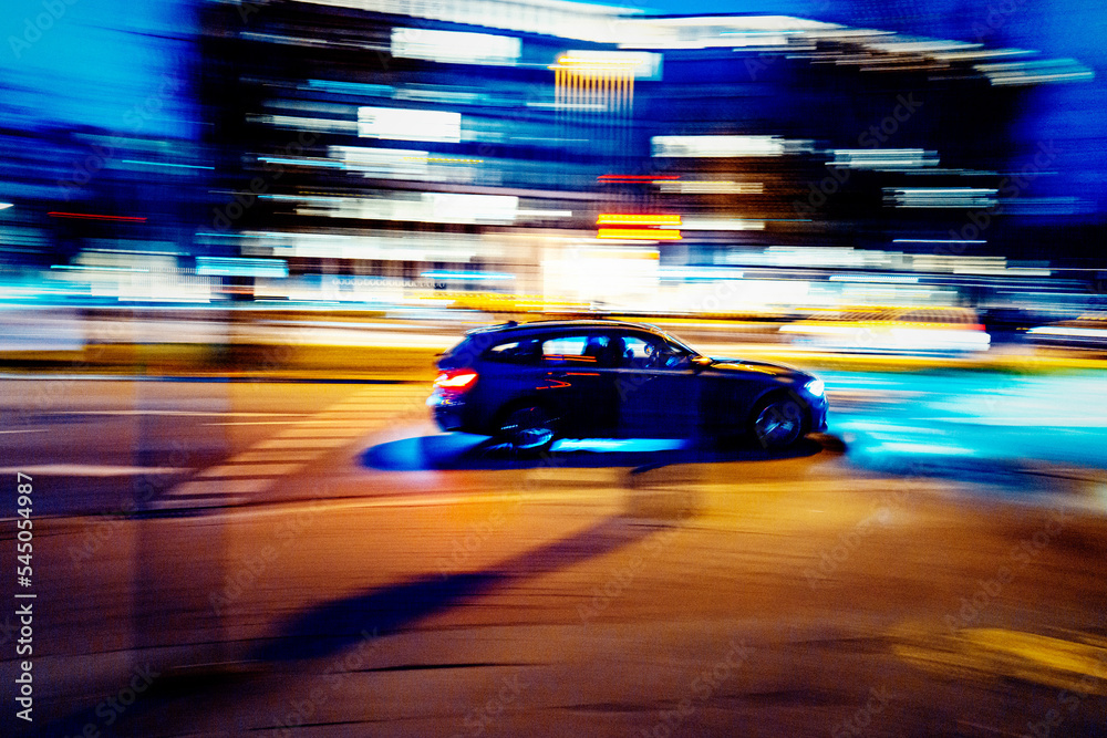 Citylights with car in speed race 