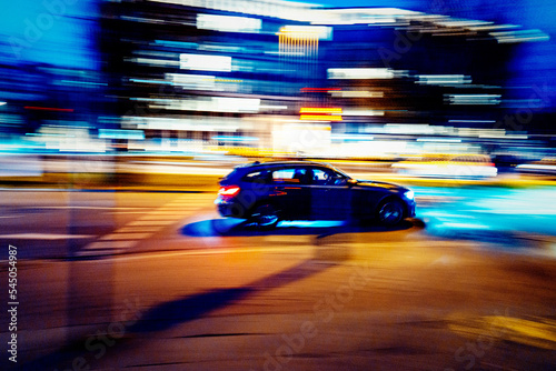 Citylights with car in speed race  © eachfilm