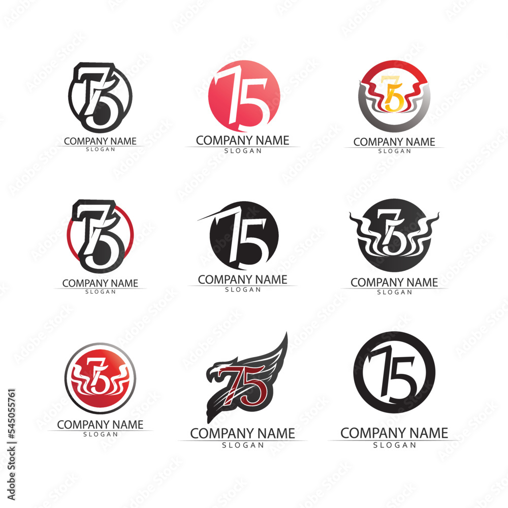 number 75 icon set logo design vector