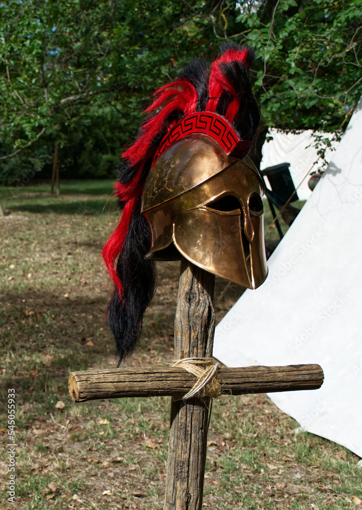  Historical re-enactment of the uses and customs of the peoples of the Roman age:  Greek helmet