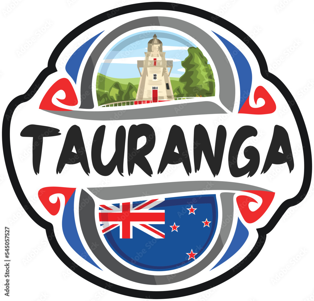 Tauranga New Zealand Flag Travel Souvenir Sticker Skyline Landmark Logo