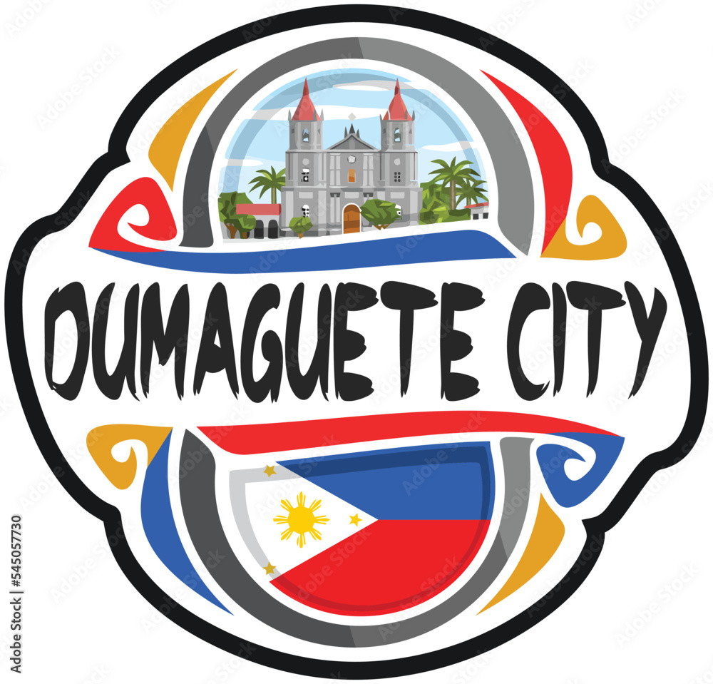 Dumaguete City Philippines Flag Travel Souvenir Sticker Skyline Landmark Logo Badge Stamp Seal Emblem Coat of Arms Vector Illustration SVG EPS