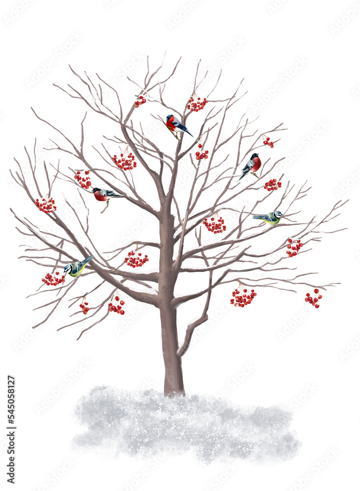 tree wit Berries and birds 