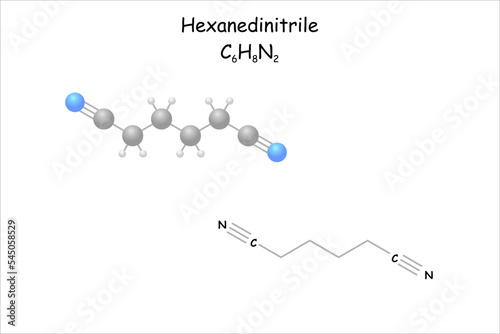 Stylized molecule model/structural formula of hexanedinitrile.