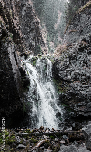 Mountain waterfall of the Zailiysky Alatau mountains Bear Gorge Almaty Kazakhstan