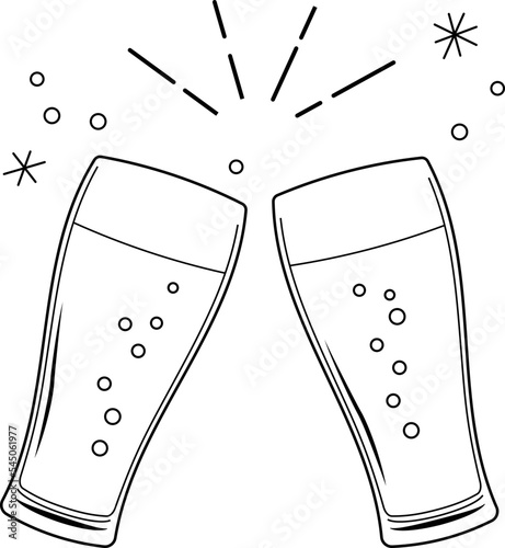 Vector illustration: Toasting/Cheering beer glasses patch with foam.