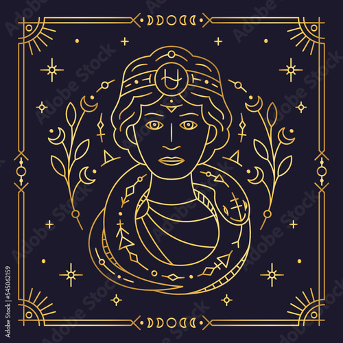 Ophiuchus alternative thirteenth zodiac golden sign dark navy card. Stylized symbol of esoteric, zodiacal astrological calendar, horoscope, astronomy constellation thin line vector illustration