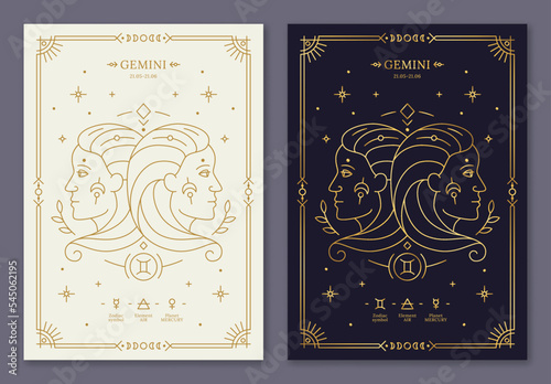 Taurus zodiac horoscope golden signs dark navy and white cards set. Stylized symbols of esoteric, zodiacal astrological calendar, horoscope constellation, cover design thin line vector illustration