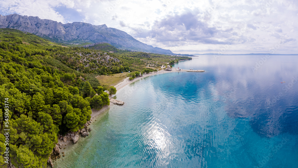 Idyllic turquoise beach aerial view, Makarska, Croatia