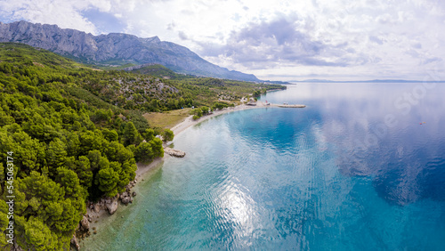 Fototapeta Naklejka Na Ścianę i Meble -  Idyllic turquoise beach aerial view, Makarska, Croatia