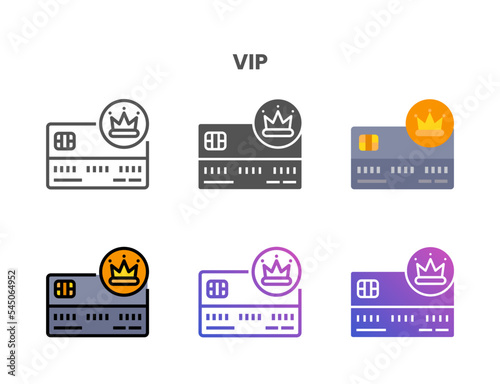 Credit Card VIP icon set style ouline, glyph, flat color and gradient. Vector Illustration for Graphic Design Element. Isolated on white background