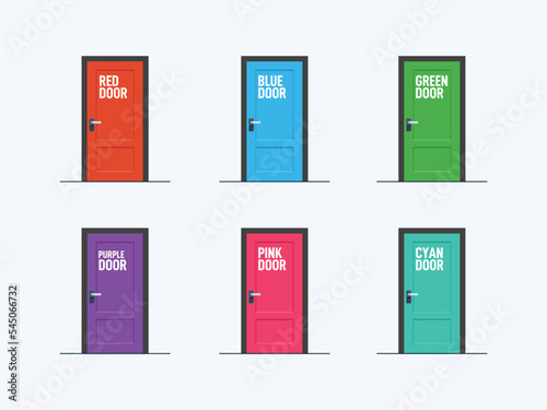 The Six Colorful Door. Isolated Vector Illustration.