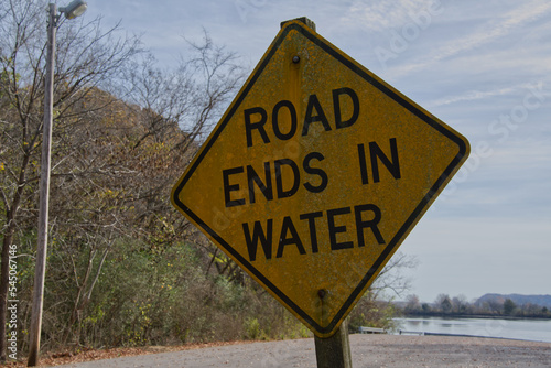 Road Ends In Water Sign 