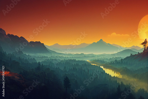 firewatch wallpaper background. beautiful scenery landscape graphic design.