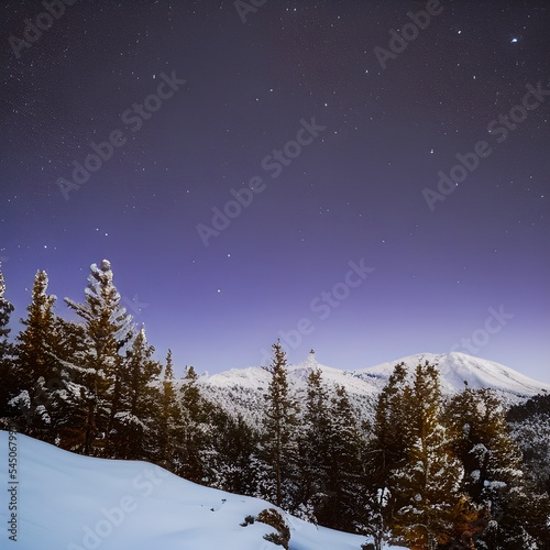 Mountain Covered Snow Under Star 