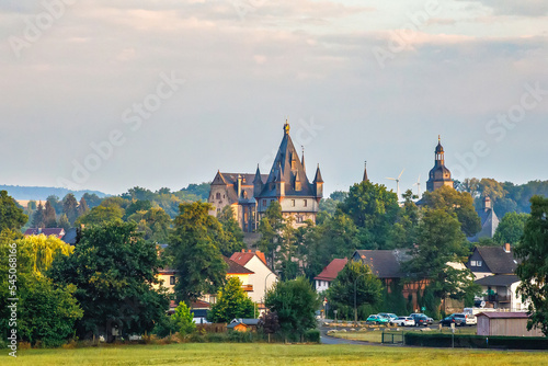 German fairytale castle in summer landscape. Castle Romrod in Hesse, Vogelsberg, Germany. Beautiful view on castle. photo