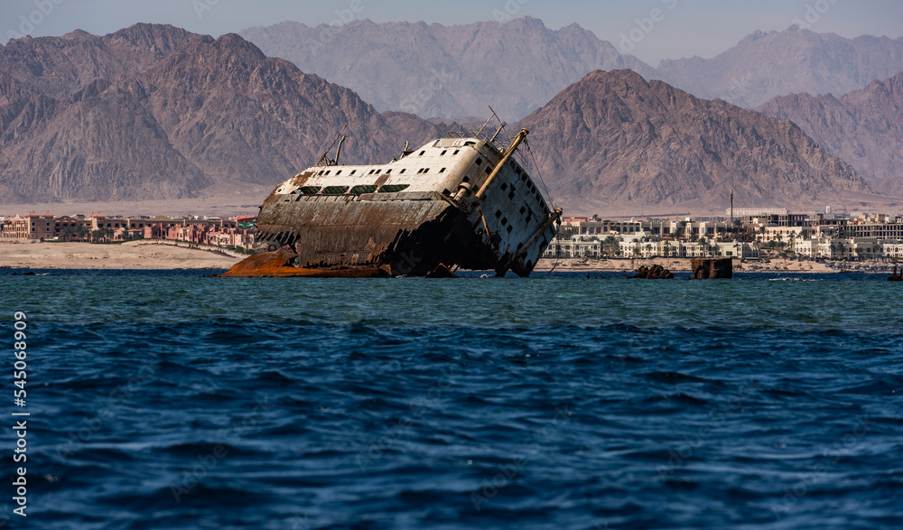 Remains of a cargo ship that has long run aground in the Red Sea near the Egyptian resort town of Sharm El Sheikh