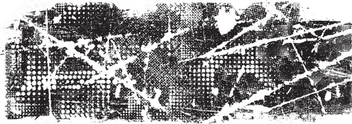 Glitch distorted grungy isolated banner . Design element for brochure, social media, posters, flyers. Overlay texture.Textured banner with Distress effect .Vector halftone dots . Screen print texture