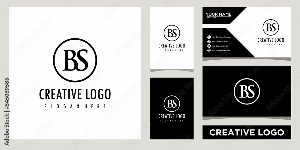 Initials monogram BS letter business logo design template with business card design