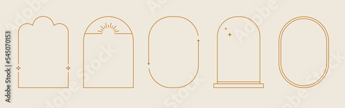 Line arch frame set. Minimal line style arch, oval shape boho frame element for badge, logo design. Vector illustration. photo